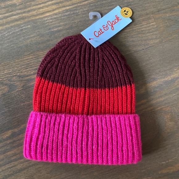 Cat & Jack Kids OSFM Multicolor Red Striped Cozy Beanie - Picture 2 of 7